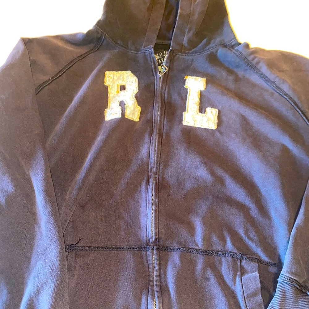 Polo Jeans Company BY RL Zippered Heavyweight Hoodie 3XL DISTRESSED BLACK VGC